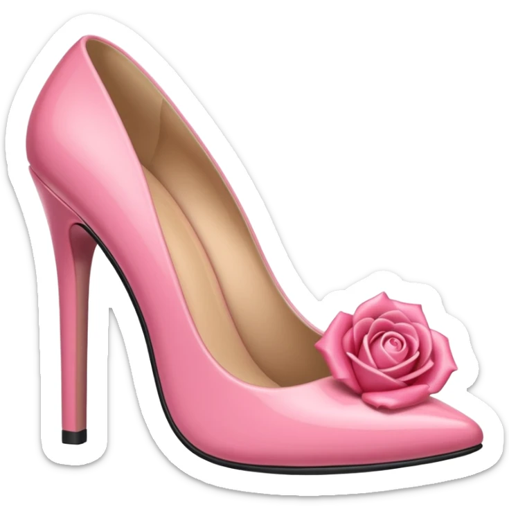 A 3D cartoon rose-pink high heel shoe with glossy finish and slim heel, elegant and feminine, isolated on plain background, Memoji-style. sticker