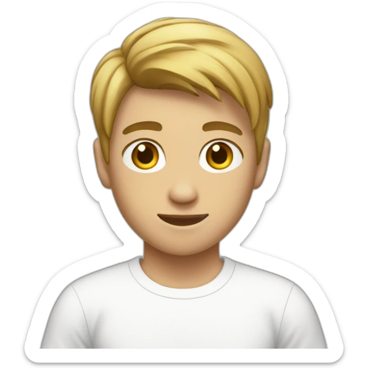 Teenage boy in white t-shirt with short boxer hair sticker