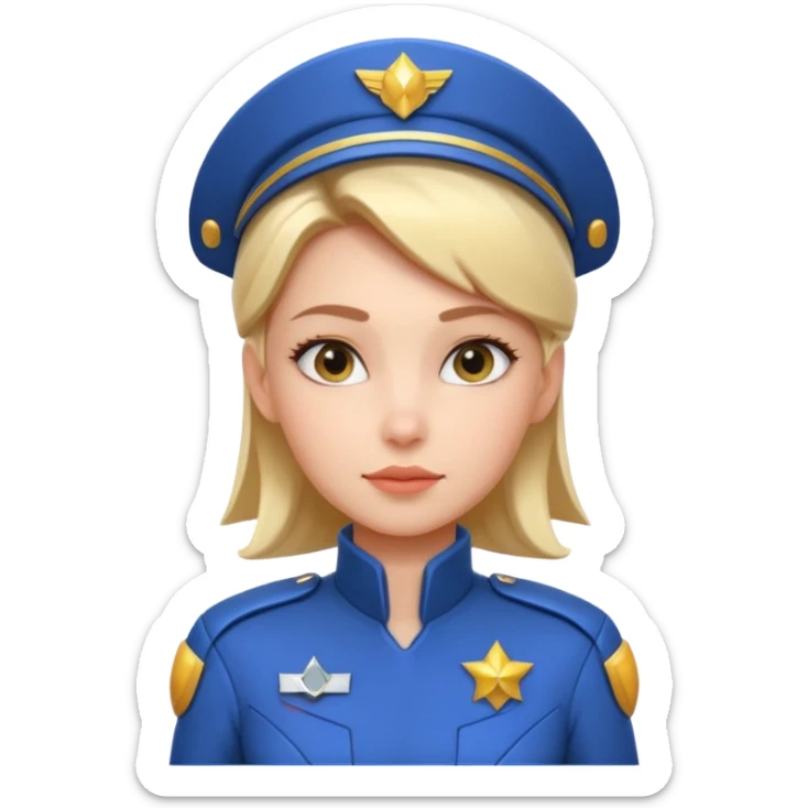 cute female spaceship captain portrait, head and shoulders only, futuristic uniform, captain badge, confident expression, 3D cartoon, mobile game icon style, clean background, no text, no watermark
 sticker