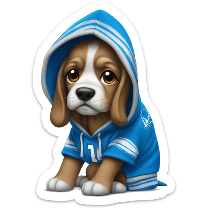 Dog wearing a Detroit lions hoodie  sticker