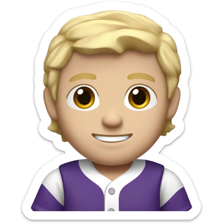baseball card character. white male. blonde hair letter C logo. Purple and white uniform.  sticker