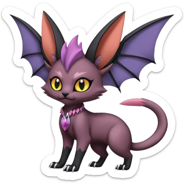 dark edgy dull pointy edgy Noivern-Noibat-Purloin-Torracat-Lykoi-Caracal-cat-Fakemon-fusion-hybrid-creature, with ear-bat-wings on head sticker