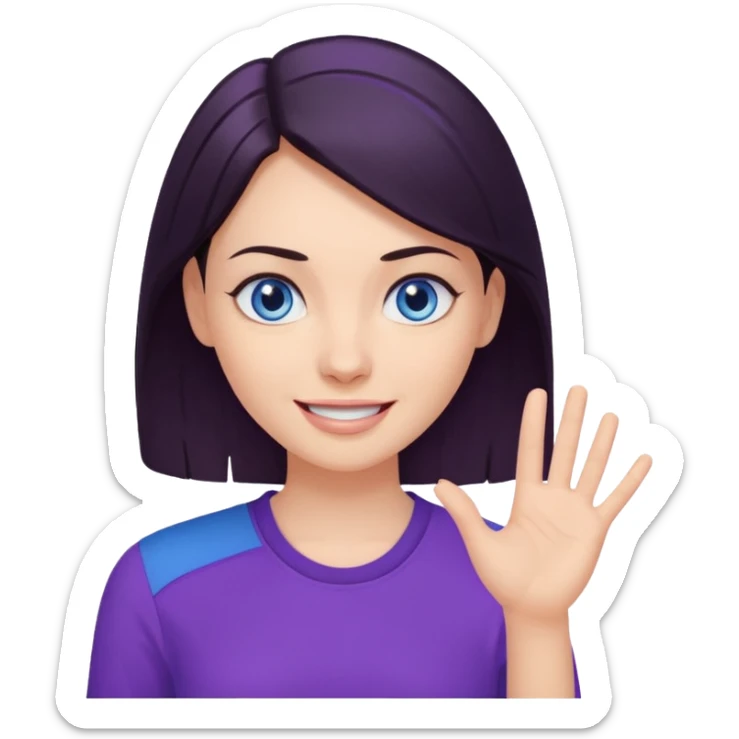 Grinning dark hair woman with blue eyes, wearing purple shirt - explaining something with her hand

 sticker