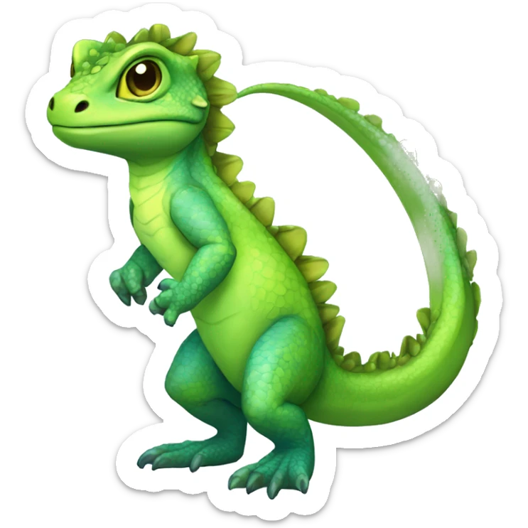 A Cyan Shiny Glossy Anthro-Lizard-Reptile-Salamandrian-Fakémon with dark-blue patterns and light-green belly Full Body sticker