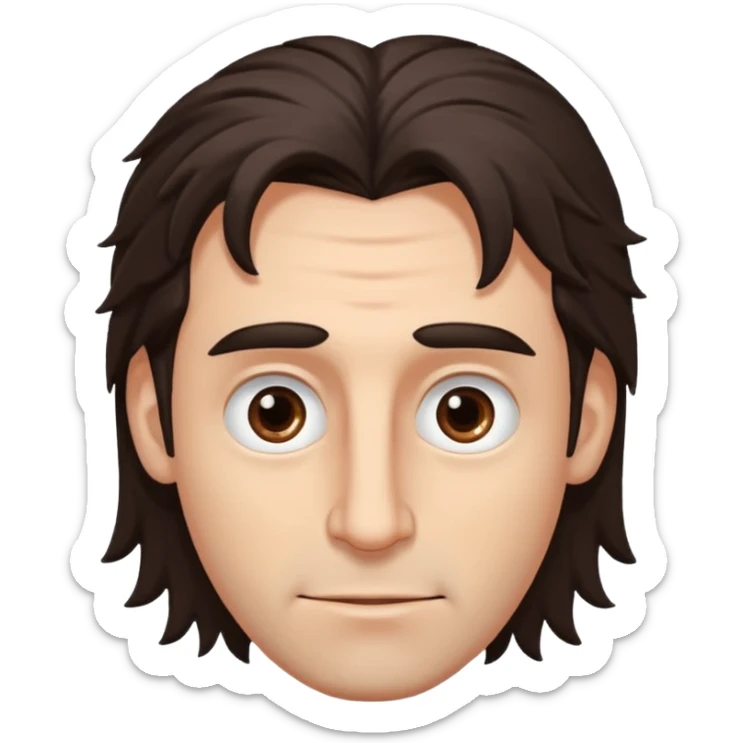 Handsome white man with big brown eyes long nose and dark brown messy hair cover his forhead and hair coming in eyes sticker