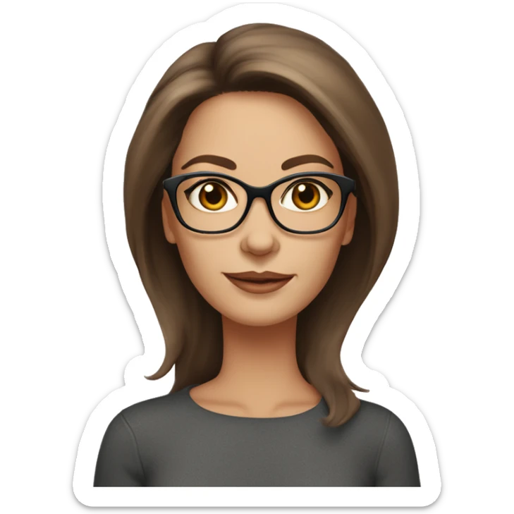 50 years old girl
long brown hair with straight styling
light skin small
glasses with refined frame
Brown eyes with cat eye liner sticker