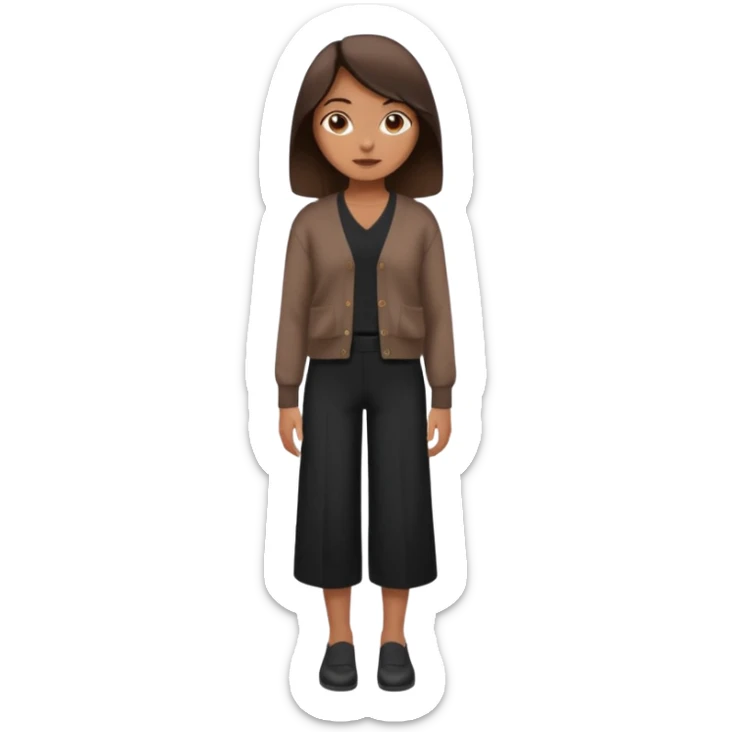 a girl wearing dark brown cardigan and black cullote pants sticker