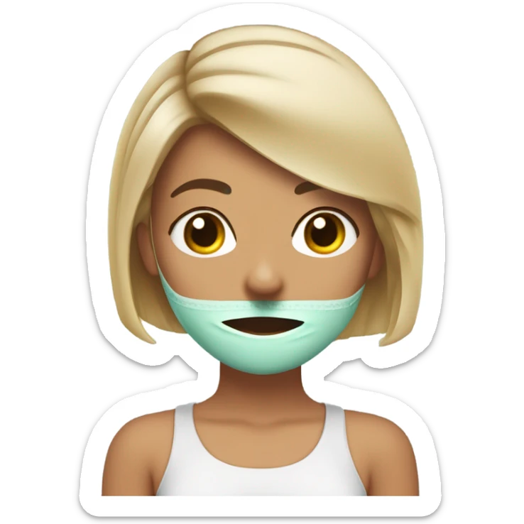 Chica trigueña con cabello corto haciéndose una mascarilla facial  sticker