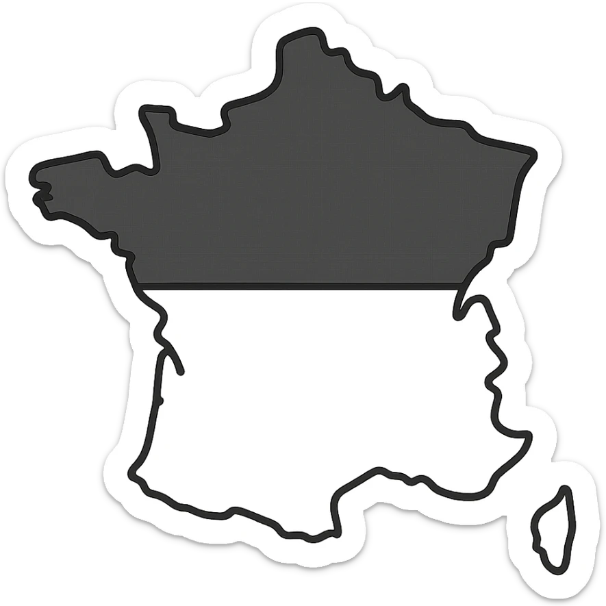 simple and bold map of France divided horizontally, top half black, bottom half white, no text sticker