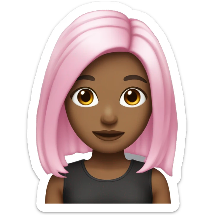 Girl with full black hair, blonde chunky highlights, and pink dyed roots sticker