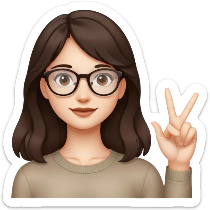 chica con el cabello marrón oscuro semi ondulado y lentes delgados haciendo un like tez blanca sticker