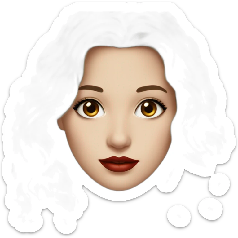 Beautiful young white woman with long brown waved hair brown eyes black eyelashes red lips sticker