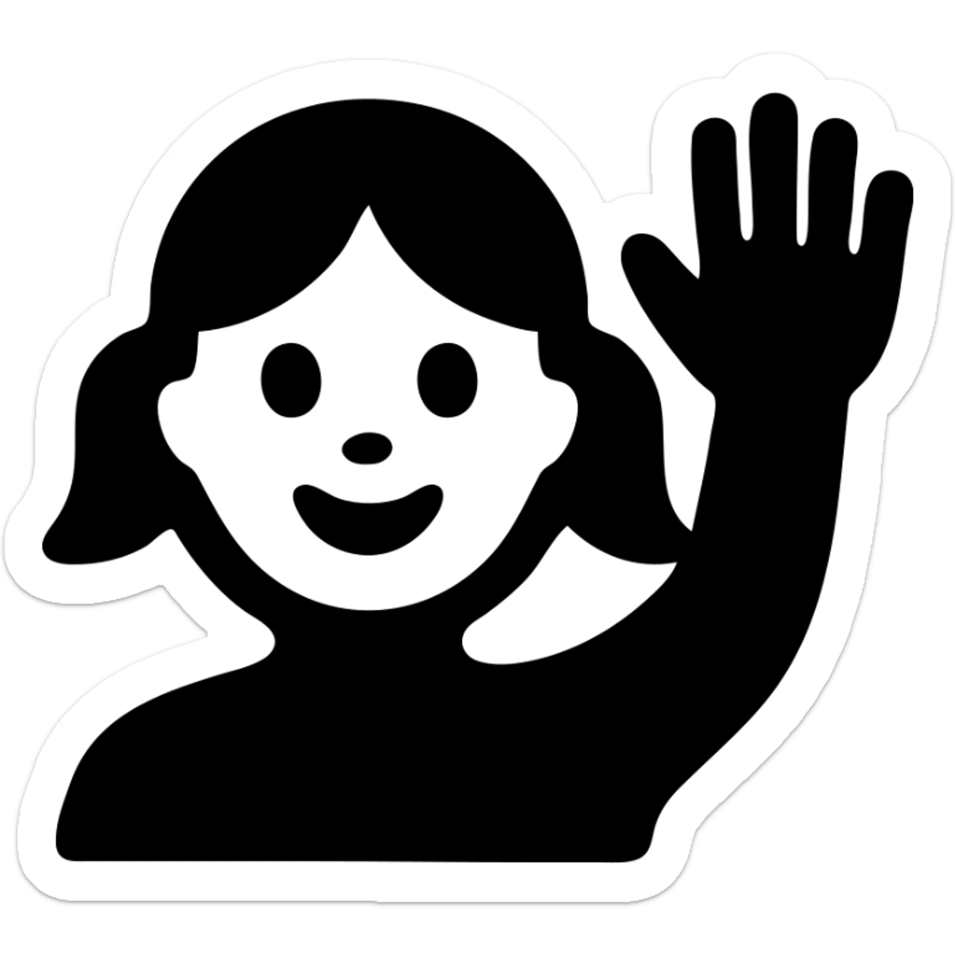 The face of an activist girl waving her hand in a blue T-shirt sticker