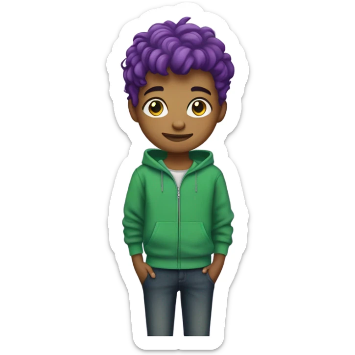 Purple hair boy green zipper sweatshirt tatto sticker