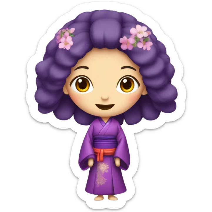 Long Purple hair lady in tradicional kimono with purple eyes sticker