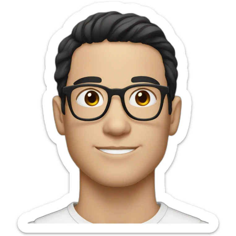 white skin young man with brown eyes and black hair and glasses sticker