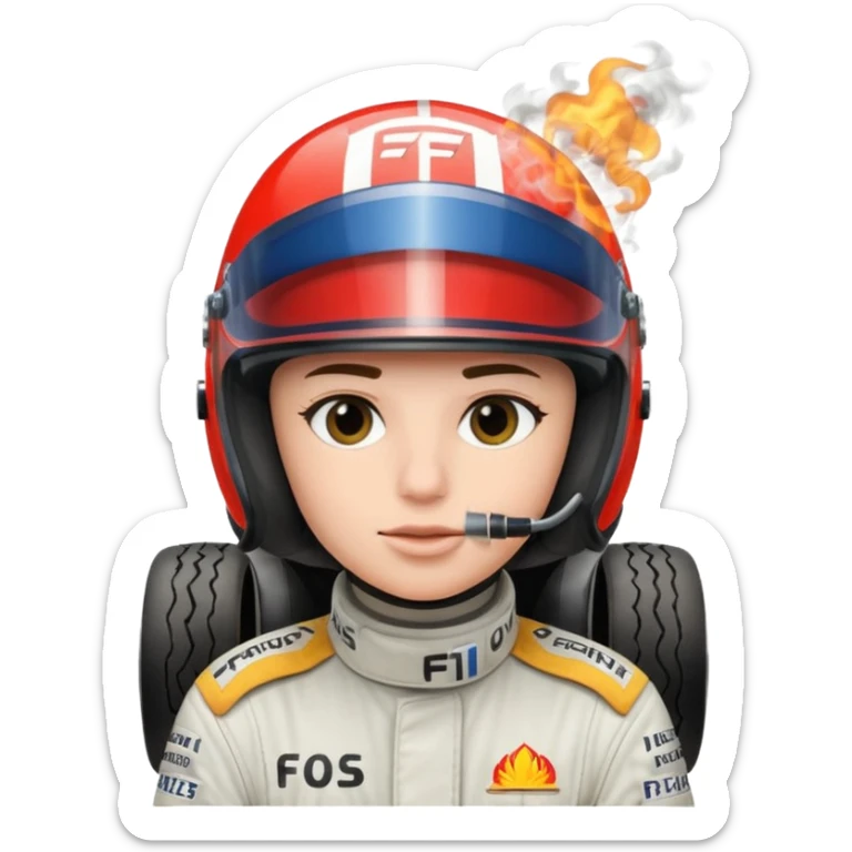 drifting car with tires smoke and a driver with a f1 helmet into the car sticker