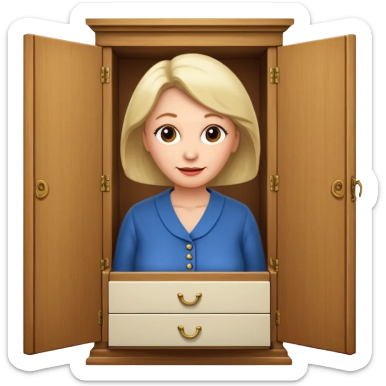 A character from the fairy tale Beauty and the Beast: the middle-aged lady (around 40 years old) who was turned into a wardrobe. She retains the wardrobe's original form, with an anthropomorphic face on the closed cabinet. sticker