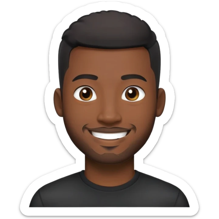 người đàn ông 30 tuổi,áo đen, da đen, tóc cắt cua màu đen, mặt cười vui vẻ, râu quai nón màu đen sticker