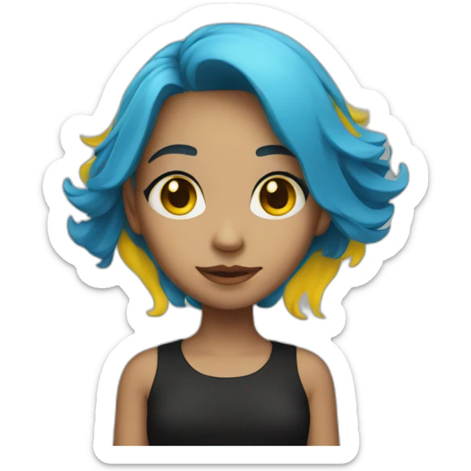 girl with blue hair and yellow eyes and black shirt sticker