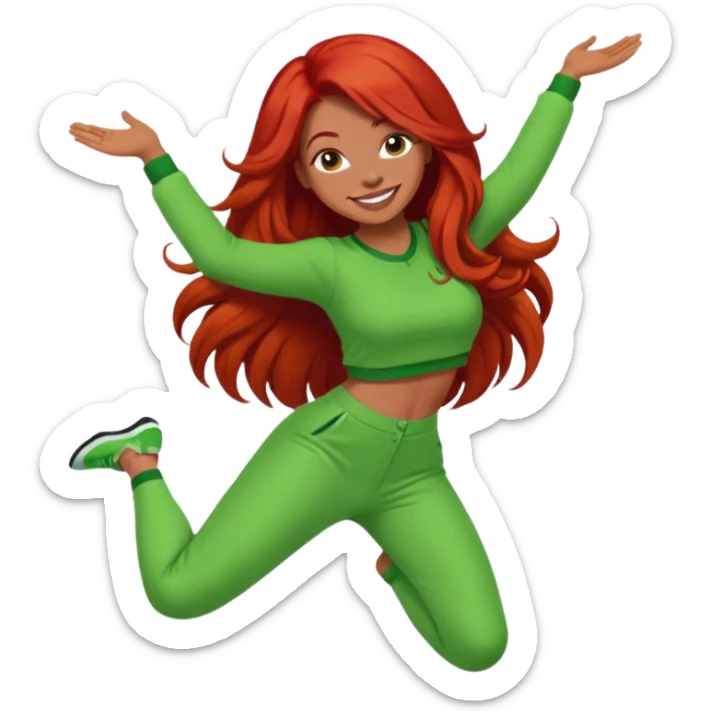 Red head lady twerking with long red hair and green cute outfit sticker