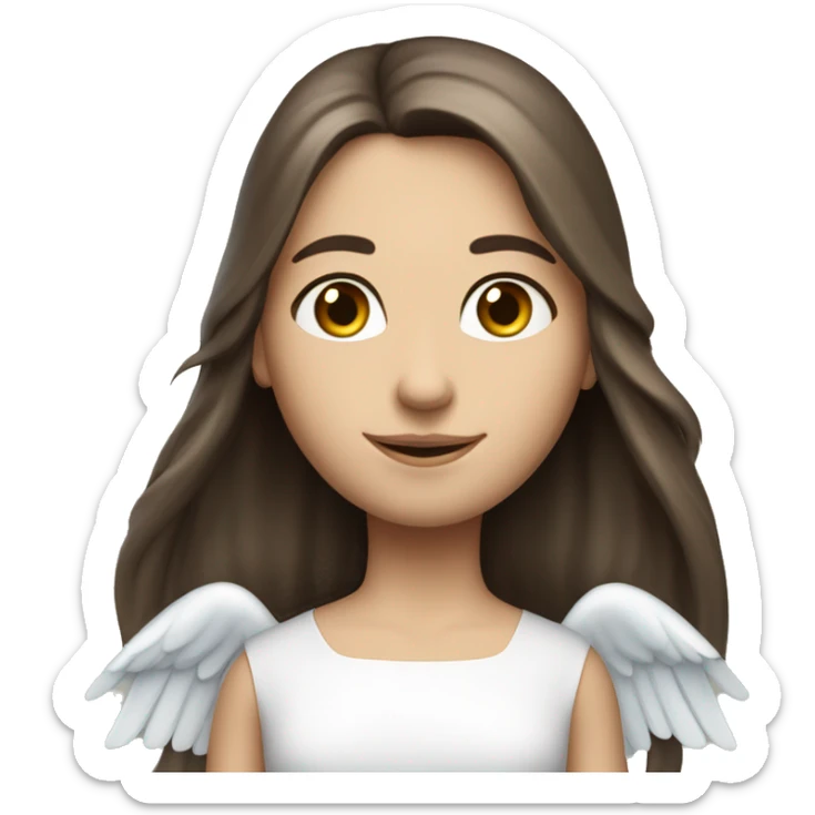 Caucasian brunette angel with long straight hair, dimples, big blue eyes, halo and wings sticker