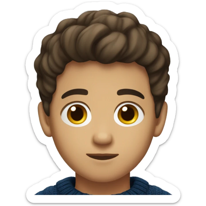 young boy, young hispanic, brown hair, short hair, brown eyes, dark blue winter sweater sticker