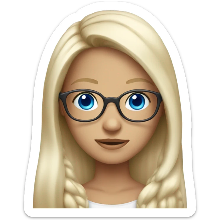Pretty tan girl with long white blonde hair, blue eyes and glasses  sticker