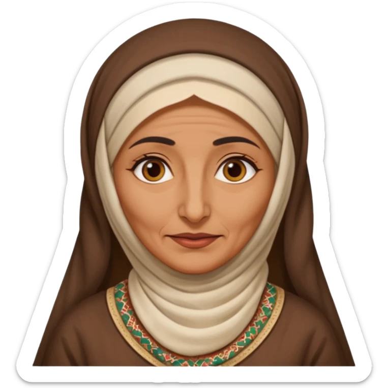 an old emirati women wearing traditional cloths covers her face with burg'a sticker