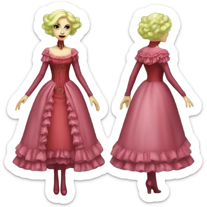 galora "green blonde alien woman"  in red pink Victorian dress elegant, full body sticker