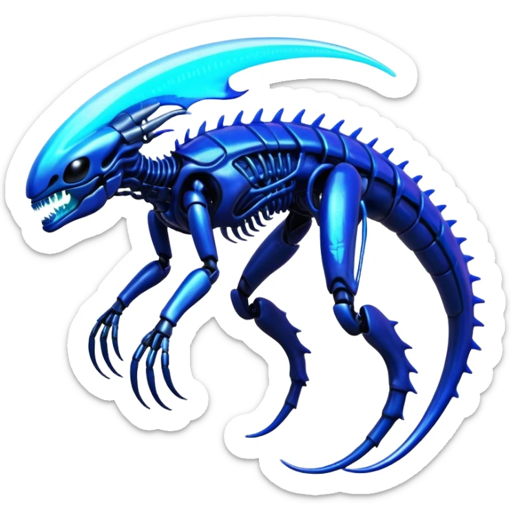 A colorful shiny futuristic neon-glowing iridescent bioluminescent xenomorph-genesect-miraidon-hybrid sticker