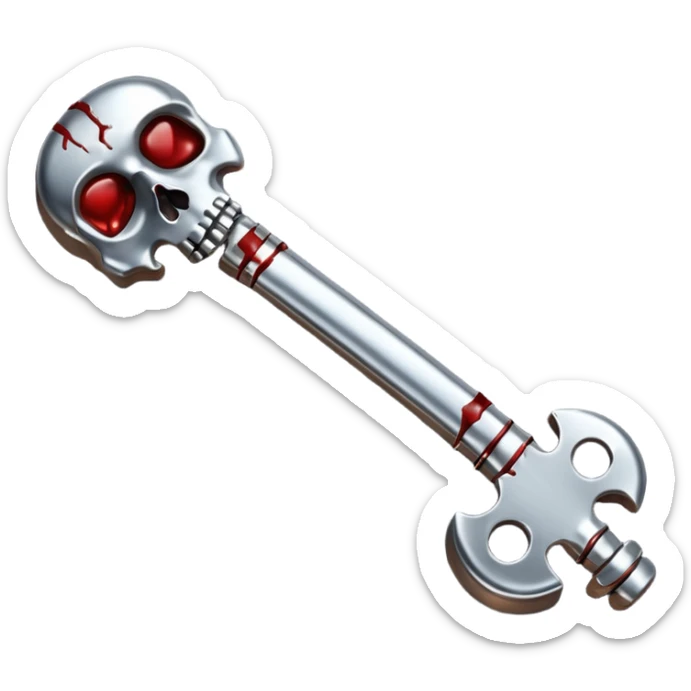 Emoji-style metallic bones with traces of blood, steel texture, dark dramatic tone, clean background sticker