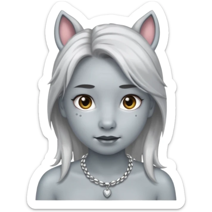 Female with Silver Necklace, grey skin,pony hair, more bright silver,highlight necklace, different expressions. sticker