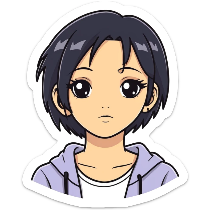 emo girl with facial piercings and black eye covering hair sticker