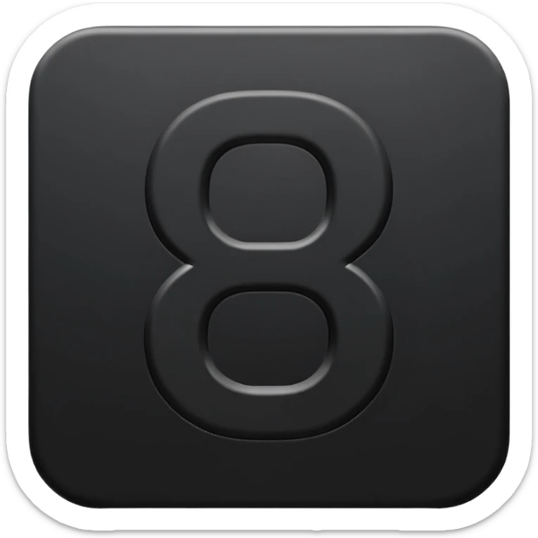 Minimal emoji, number 8 made of solid matte black metal, thick symmetrical form, subtle metal texture, deep shadows, no glow, no neon, flat emoji design, centered, transparent background sticker