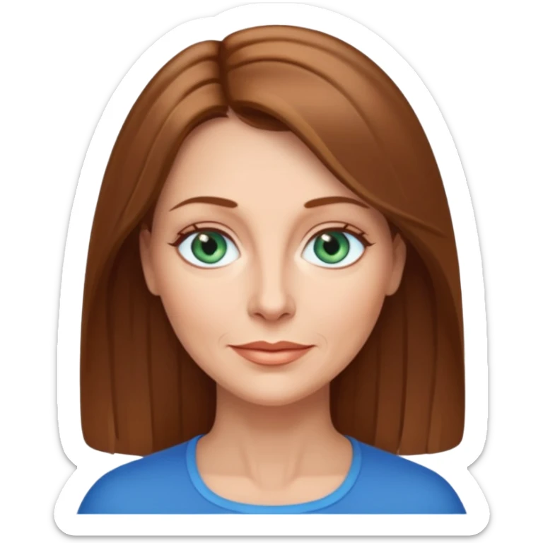 beautiful 50 yr old woman, straight light brown hair, blue green eyes sticker