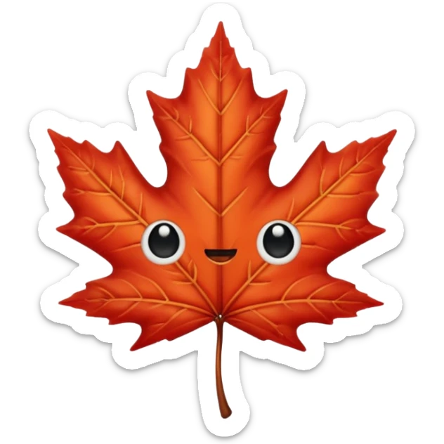 emoji, feuille d'érable couleur vermeille, deux yeux ronds noirs brillants sticker