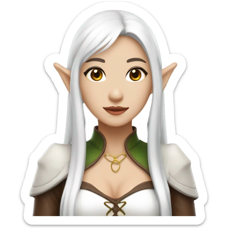 Asian feminine body slim long white hair elf leather costume sticker