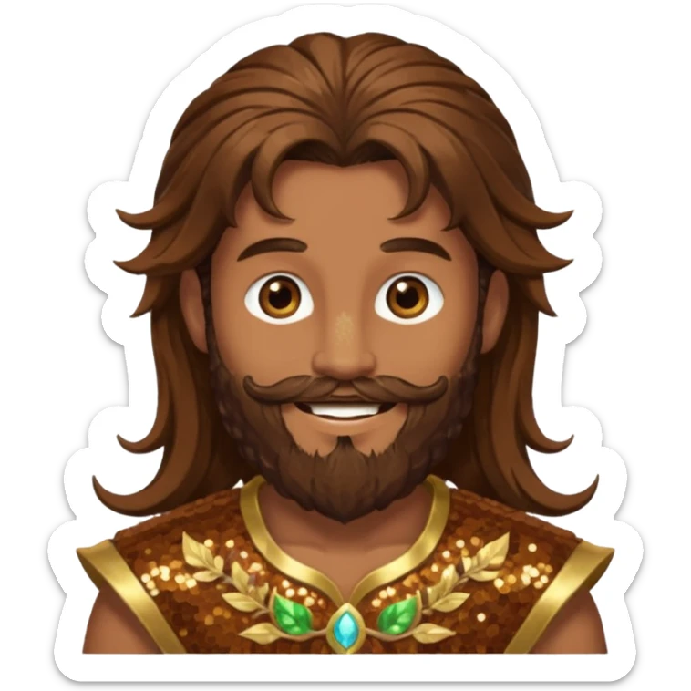 Pan, God of Nature from Gods and Goddesses with long brown hair and beard, brown sequin outfit sticker
