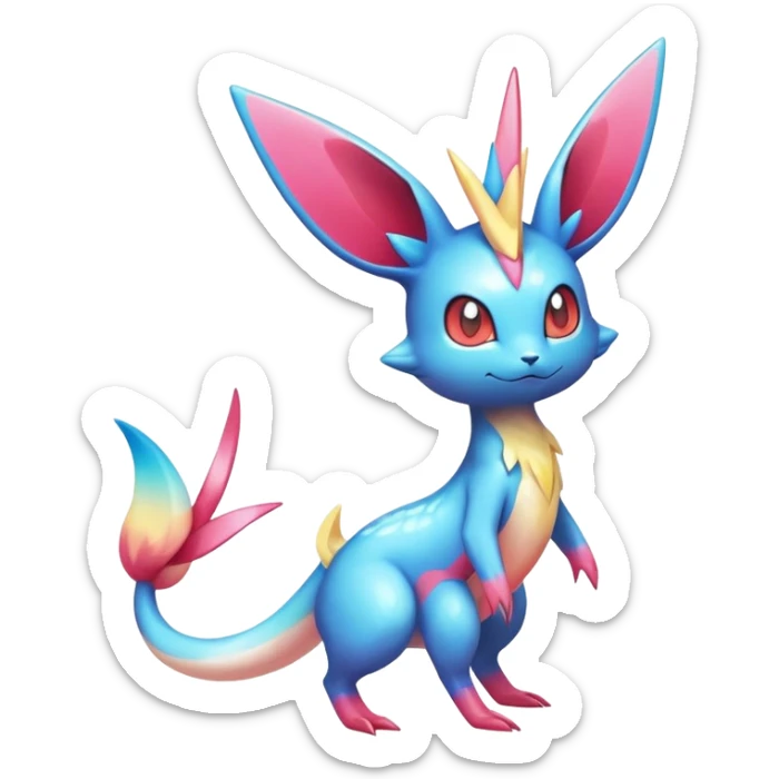 Colorful Shiny Exotic Victini-Salandit-Aurorus-Sylveon-Fakémon-hybrid-creature (full body)  sticker