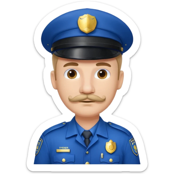Male police officer wearing white cap, mustache, realistic portrait sticker