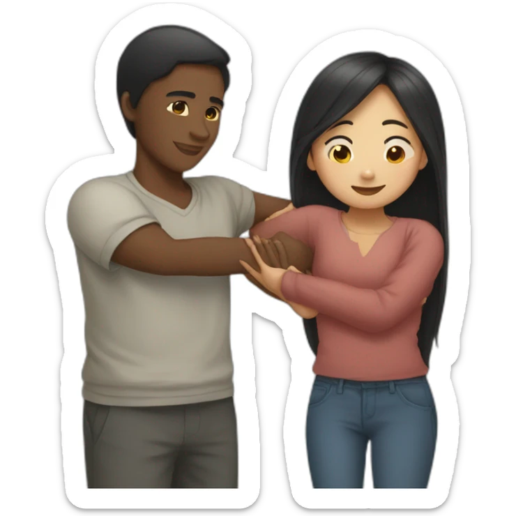 African young man hugging asian girl with long hair sticker