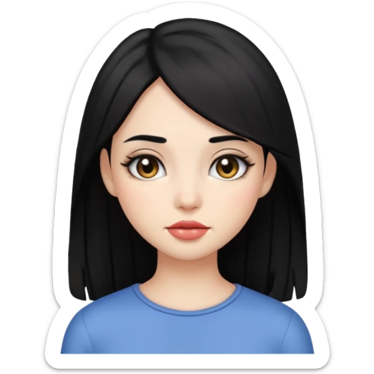 normal girl emoji, long hush cut hair, black hair, clean makeup sticker
