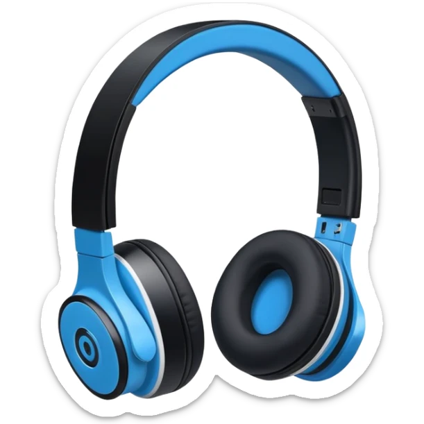 A side profile view of a pair of Black and blue and white wireless headphones sticker