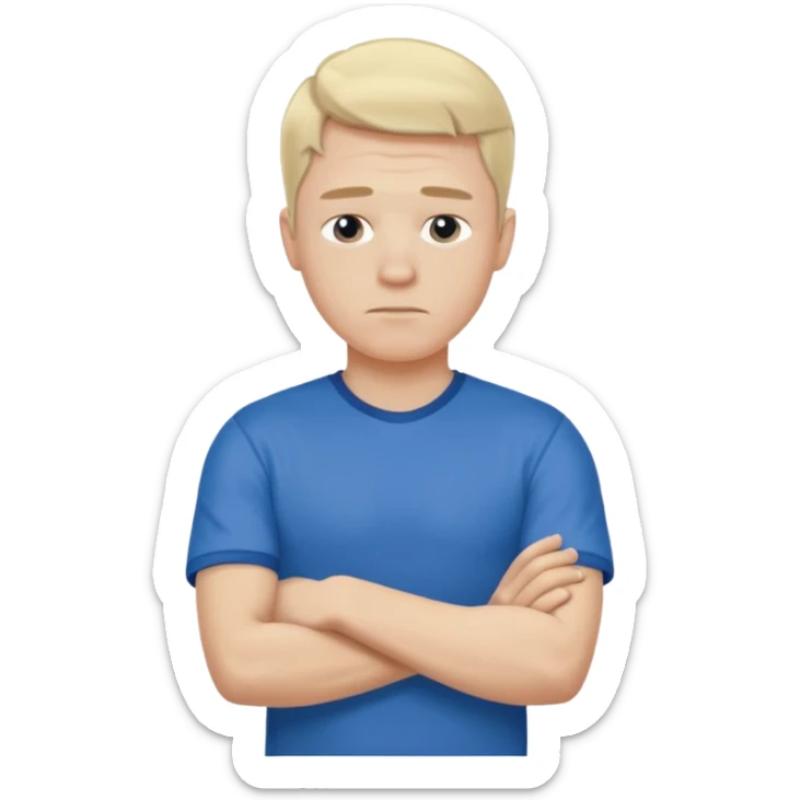 Pale blond man in blue football t shirt crossed arms cold emoji sticker