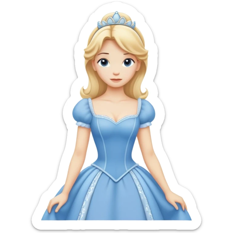 full body Cinderella with blue dress and blonde hair, showing entire figure from head to feet, minimal style sticker
