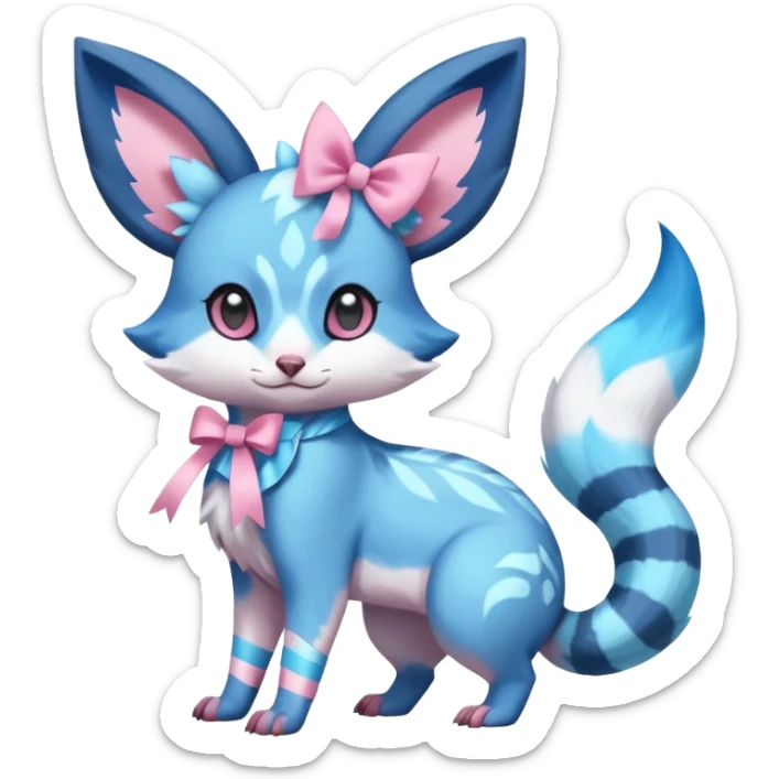 Rare realistic cute adorable epic aesthetic colorful Amaura-Sylveon-Glaceon-Civet-Genet-species-Fakemon-hybrid-creature, with markings, full body sticker
