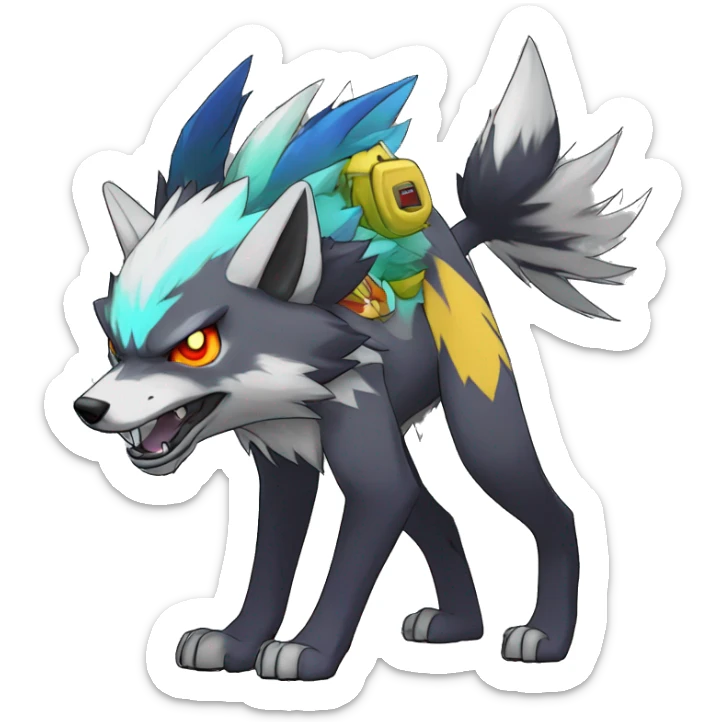  Cool Edgy Colorful Digimon-Fakemon-Wolf with edgy markings full body sticker