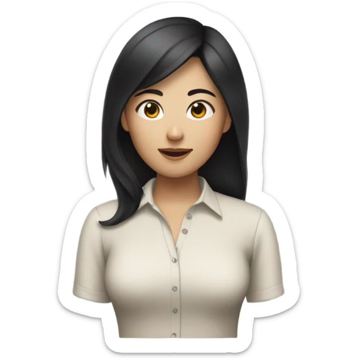 asian woman black hair, casual shirt sticker