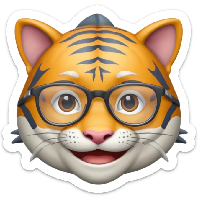 create me a slack emoji of a very old tiger shark with grey hair and glasses sticker